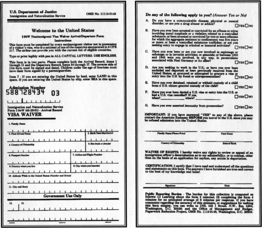  Formulario de exenci&oacute;n de visado para no inmigrantes en los Estados Unidos